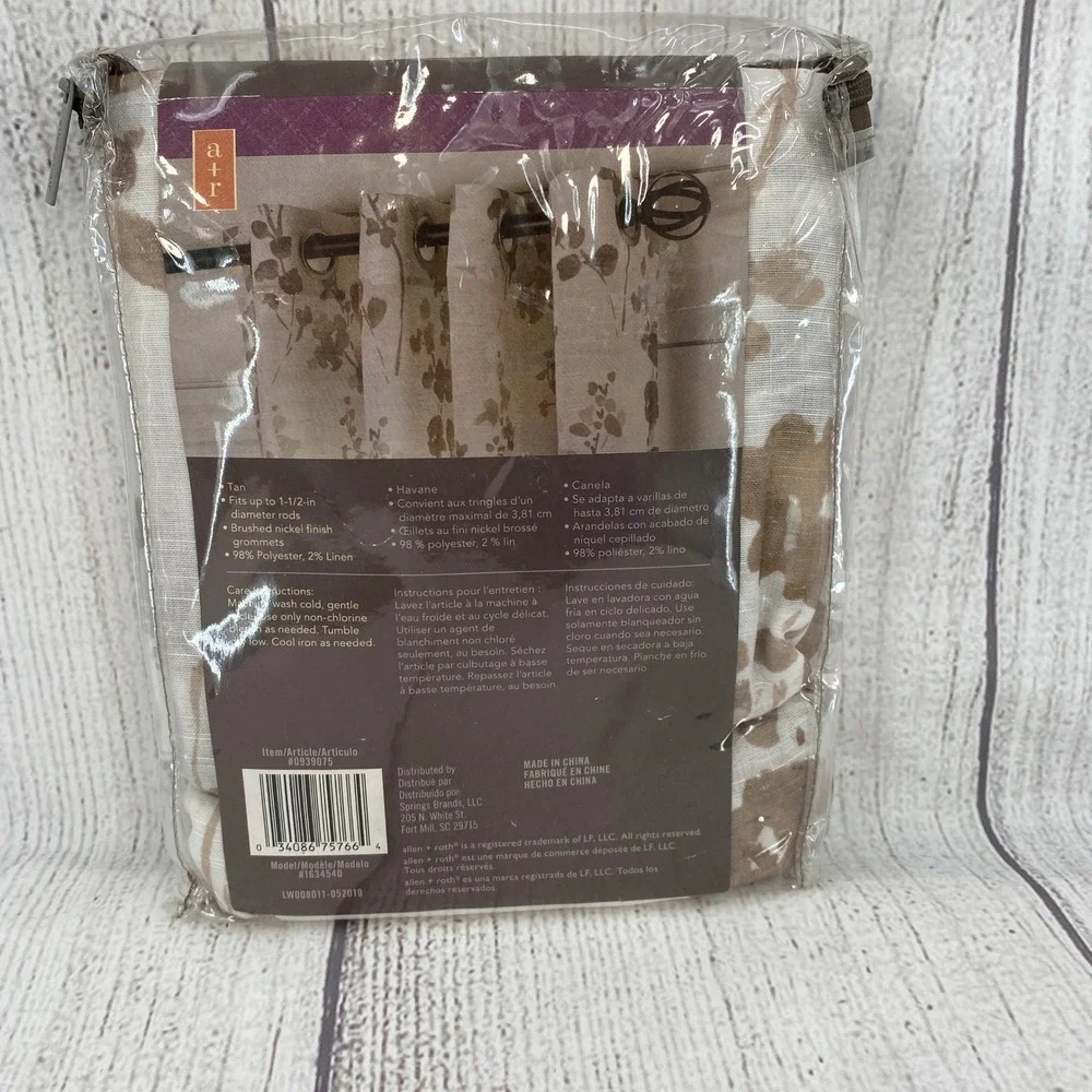 allen + roth Grommet Top Panel 54x84 Tan White Floral Vine Linen Blend Curtain